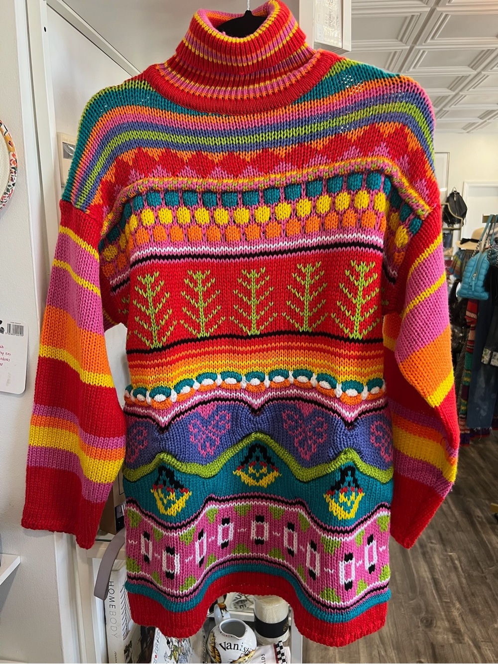 Vintage Colorful Multi-Pattern Turtleneck Sweater
